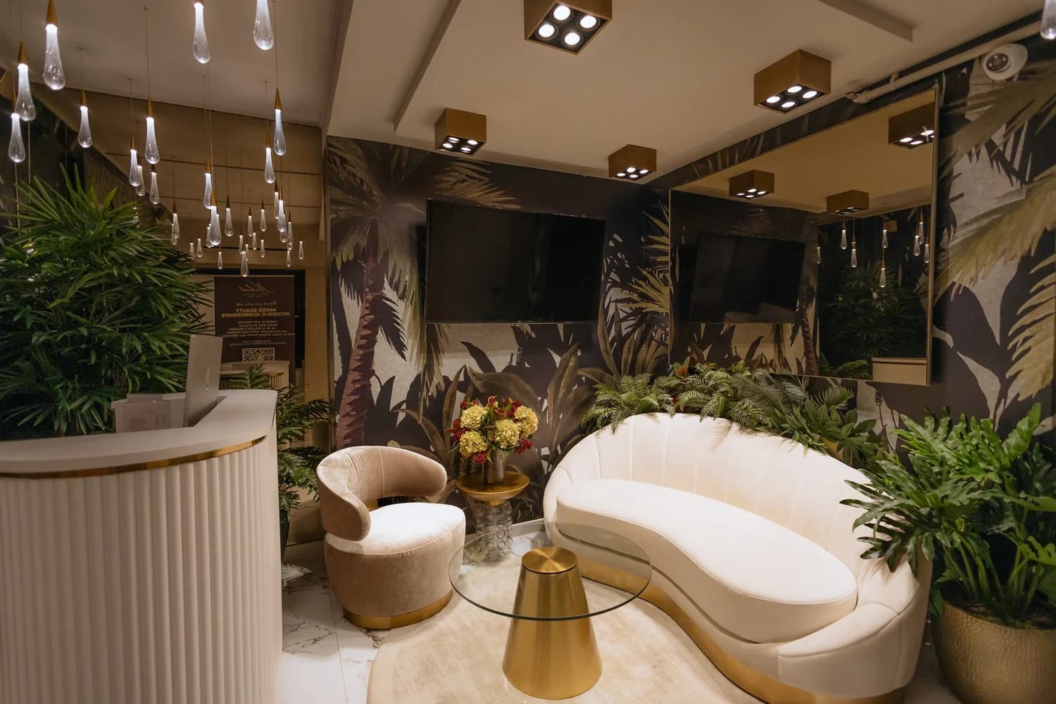 The calm boutique lounge at Skin Sculptor Studio in Manhattan.